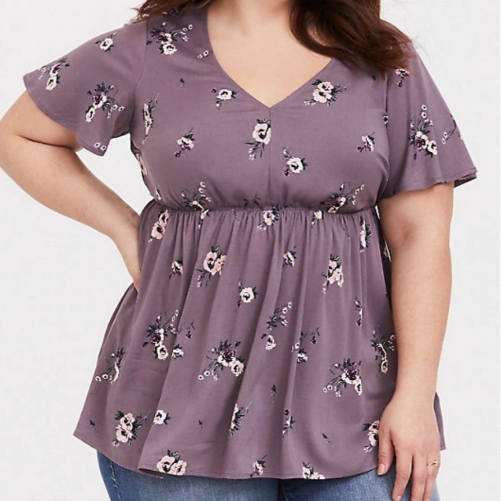 FLORAL CHALLIS BABYDOLL TOP